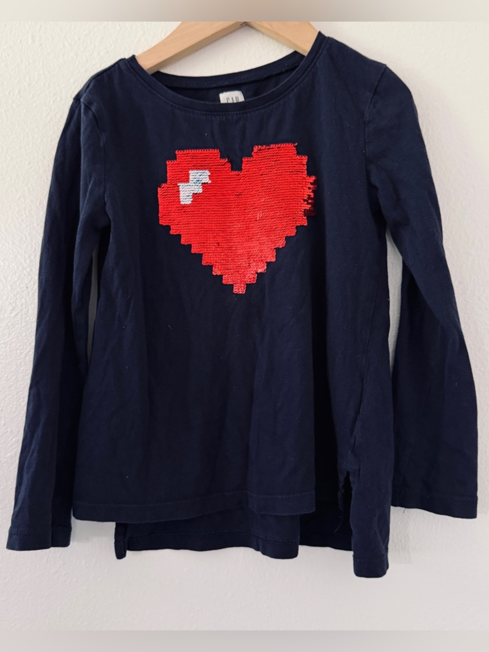 Gap Navy Blue Kids Long Sleeve Sequin Flip Shirt - Heart